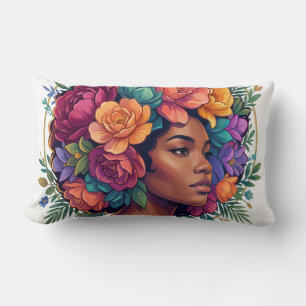 Coussin Rectangle Femme noire inspirante Bloom Fleur Afro