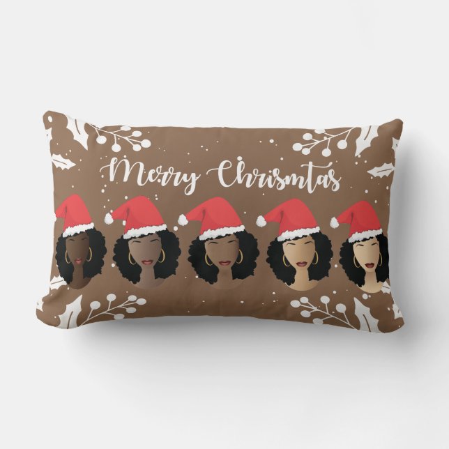 Coussin Rectangle Femmes noires, Joyeux chapeaux de Noël, Brown (Recto)