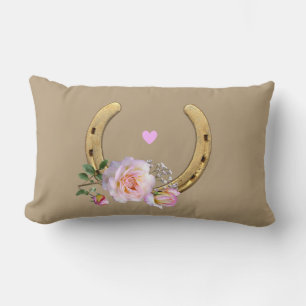 Coussin Rectangle Fer à cheval et fleurs sur beige
