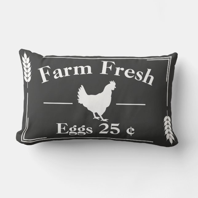 Coussin Rectangle Ferme Agritole moderne gris foncé Oeufs frais (Recto)