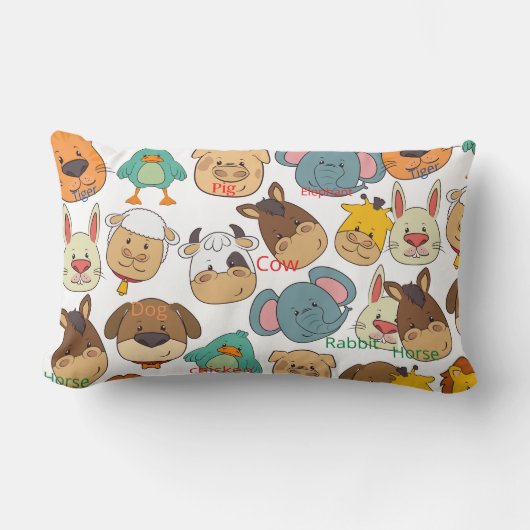 Coussin Rectangle Ferme animale adorable cochons lapins vaches enfan (Recto)
