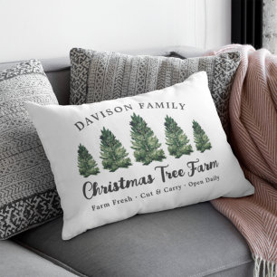Coussin Rectangle Ferme de Noël à nom de famille en aquarelle