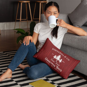 Coussin Rectangle Ferme de sapin de Noël en bois d'Amérique rustique
