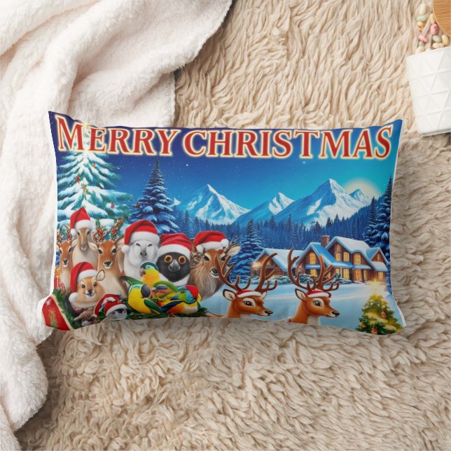 Coussin Rectangle Festive Animaux Dormant Lumbar Design Coussin. (Couverture)