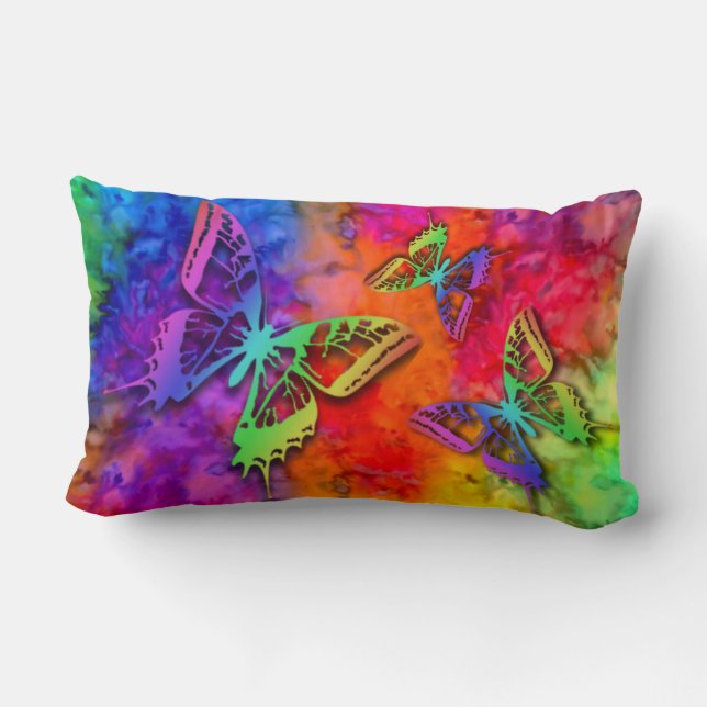 Coussin Rectangle [Feu et glace] Arc-en-ciel Papillon Boho Cravate-T (Verso)