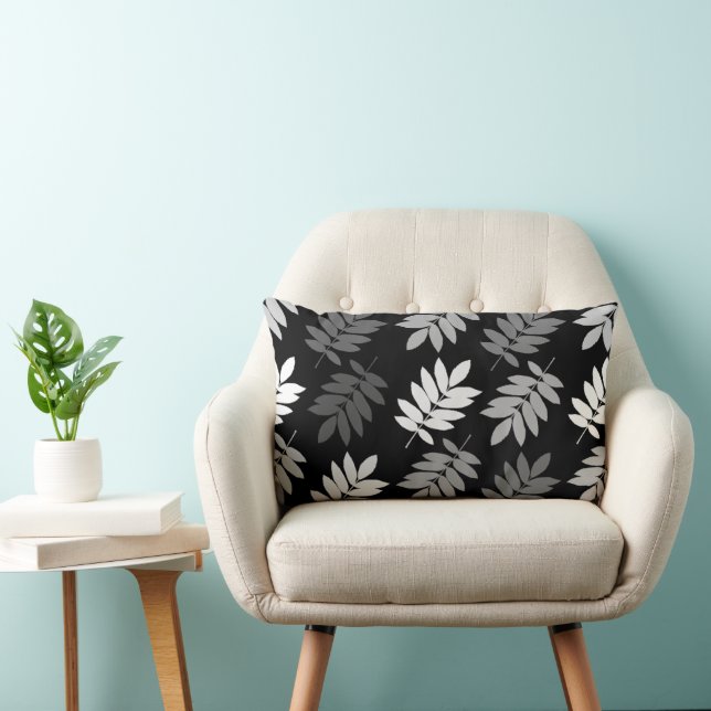 Coussin Rectangle Feuille aînée grand motif noir blanc gris (Chaise)