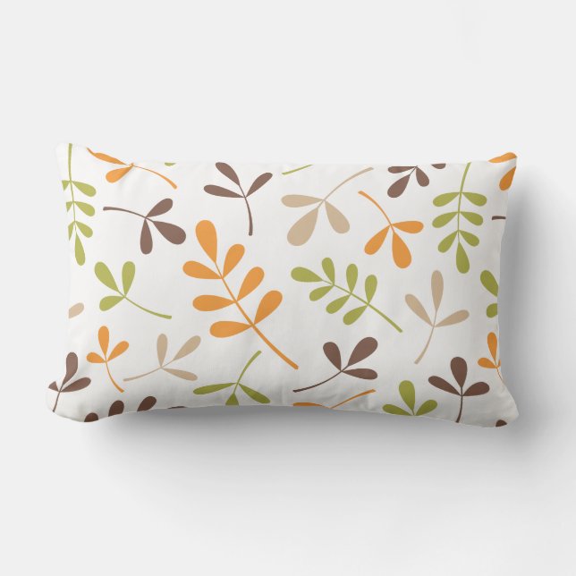 Coussin Rectangle Feuille Brown Orange Vert Sable Blanc (Recto)