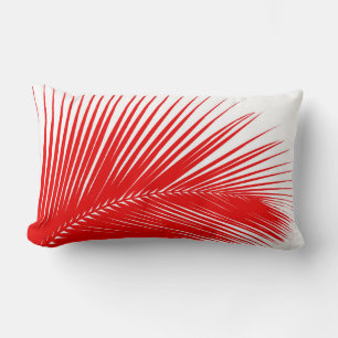 Coussin Rectangle Feuille de palmier - corail rouge foncé et blanc