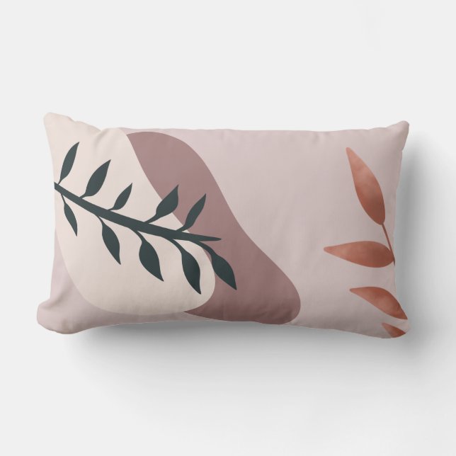 Coussin Rectangle feuilles abstraits avec arrière - plan rose doux (Recto)