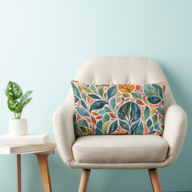 Coussin Rectangle Feuilles Abstraits couleur brillant (Chaise)