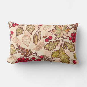 Coussin Rectangle Feuilles d'automne colorées à motif de baies rouge
