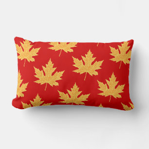 Coussin Rectangle Feuilles de chêne - rouge profond et safran