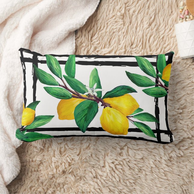 Coussin Rectangle Feuilles de citron Citron Jaune Vert Feuille Ligne (Couverture)