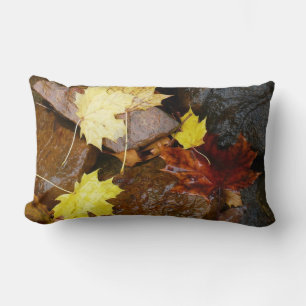 Coussin Rectangle Feuilles mouillées et rochers Photographie de la n