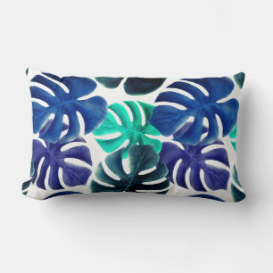 Coussin Rectangle Feuilles Tropicales Bleues Ambiance Été