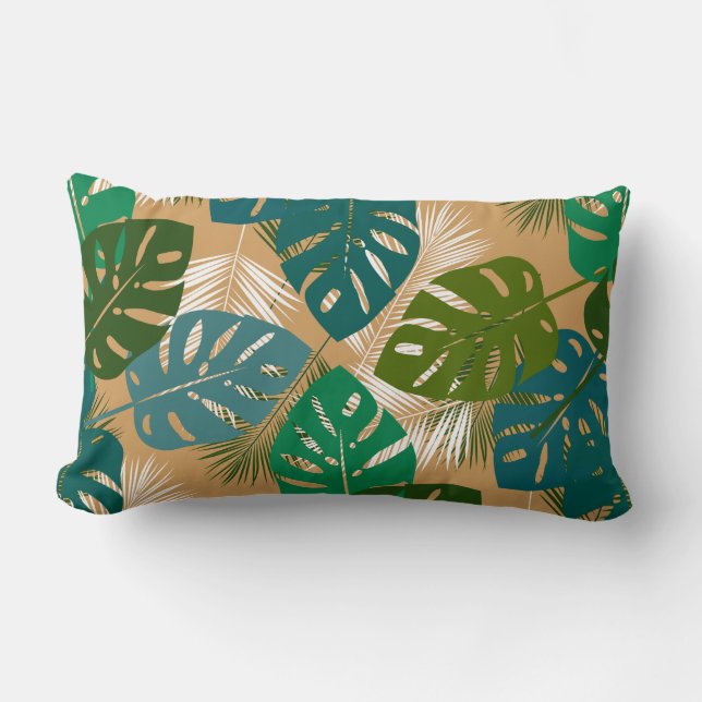 Coussin Rectangle Feuilles tropicaux et cadres de palmiers (Recto)