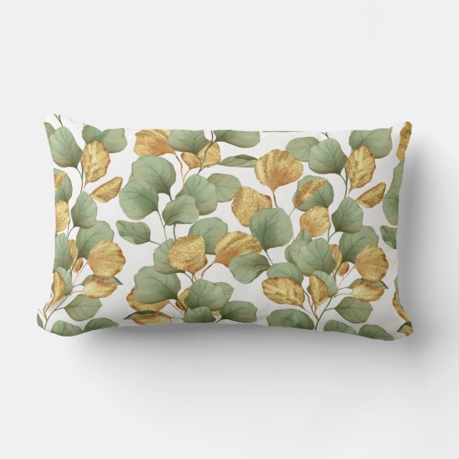 Coussin Rectangle Feuilles verts et or. Motif (Recto)