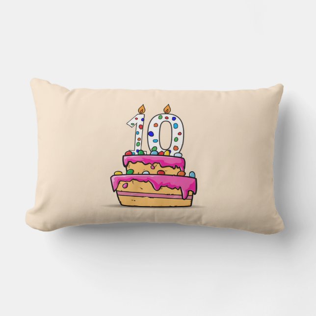 Coussin Rectangle Fille 10e anniversaire, 10 sur le gâteau rose doux (Recto)