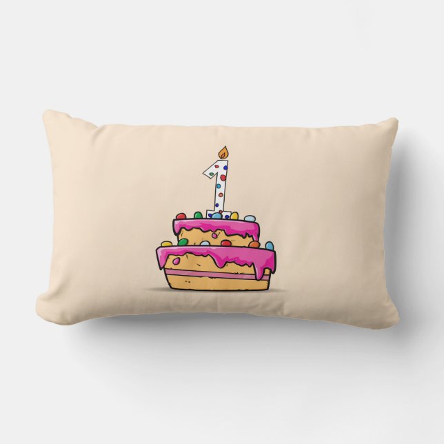 Coussin Rectangle Fille 1er anniversaire, 1 sur le gâteau rose doux (Recto)