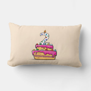 Coussin Rectangle Fille 2e anniversaire, 2 sur gâteau rose sucré