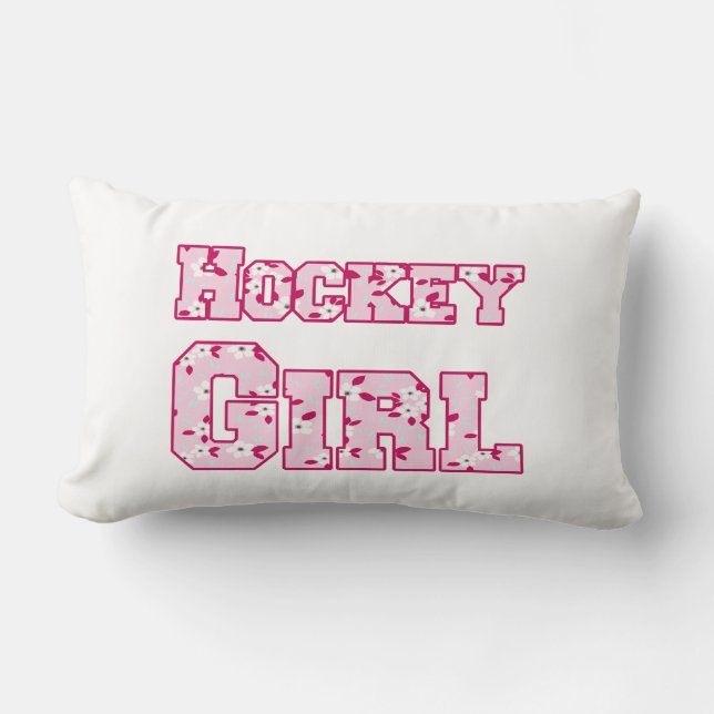 Coussin Rectangle Fille de hockey rose floral (Recto)