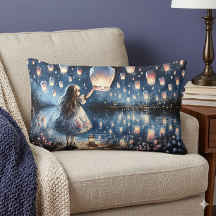 Coussin Rectangle Fille du lac de lanterne céleste fantaisiste