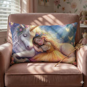 Coussin Rectangle Fille Endormie Paysage de Rêve Licorne