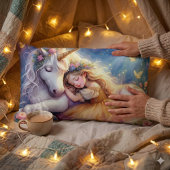 Coussin Rectangle Fille Endormie Paysage de Rêve Licorne