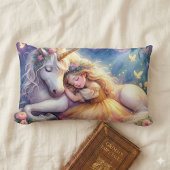 Coussin Rectangle Fille Endormie Paysage de Rêve Licorne