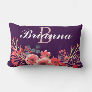 Coussin Rectangle Fille Joyau violet Tone Aquarelle Fleurs