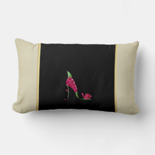 Coussin Rectangle Fille moderne élégante, Noir, Crème, Talon Fleur
