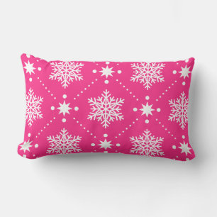 Coussin Rectangle Fille Motif de Noël rose et blanc Snowflakes