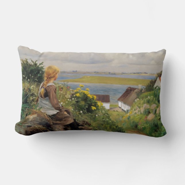 Coussin Rectangle Fille perdue dans la pensée (par H.A. Brendekilde) (Recto)