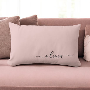 Coussin Rectangle Fille rose rousse Vierge Script Monogramme Nom Mod