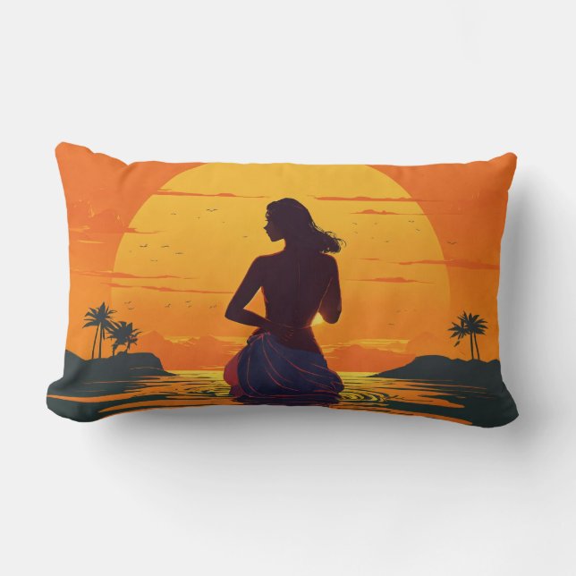 Coussin Rectangle fille se tient dans la silhouette de l'eau au vect (Recto)