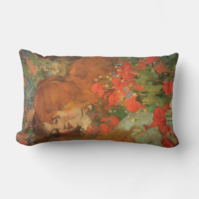 Coussin Rectangle Filles avec des pavots rouges (par George Henry) (Recto)