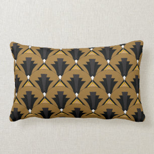 Coussin Rectangle Finials géométriques vintages d'art déco noir e