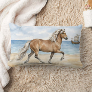 Coussin Rectangle Fjara Cheval islandais aquarelle sur la plage