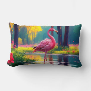 Coussin Rectangle Flamant rose debout dans le lac-365476