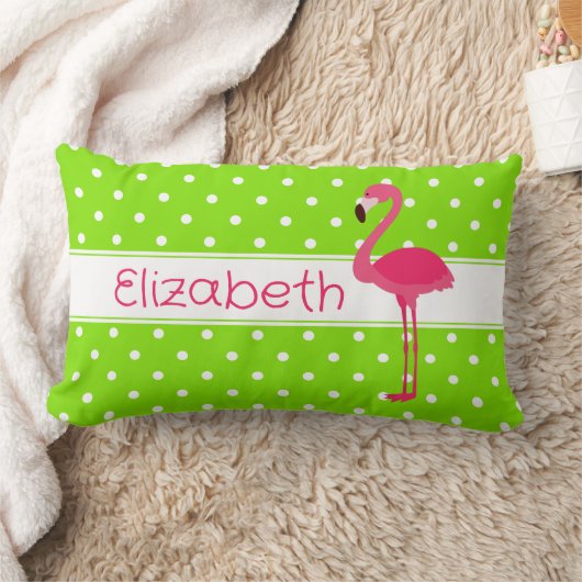 Coussin Rectangle Flamant rose Pointe rose et vert Polka Personnalis (Couverture)