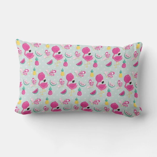 Coussin Rectangle Flamant rose rose avec pastèque et Motif ananas (Verso)