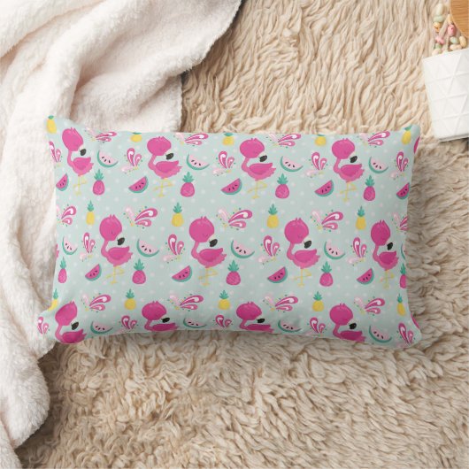 Coussin Rectangle Flamant rose rose avec pastèque et Motif ananas (Couverture)