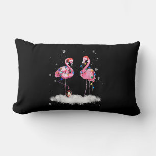 Coussin Rectangle Flamant rose sapin de Noël Santa Hat Lumière