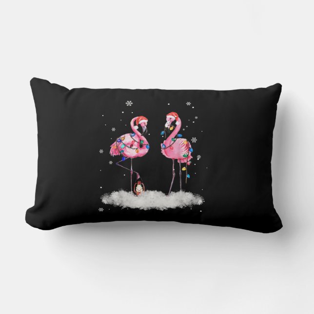 Coussin Rectangle Flamant rose sapin de Noël Santa Hat Lumière (Recto)