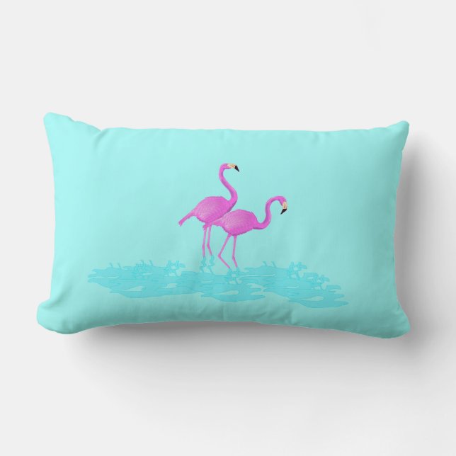Coussin Rectangle Flamants roses dans l'étang sur le carreau (Recto)