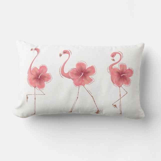 Coussin Rectangle Flamants roses & Hibiscus (Recto)