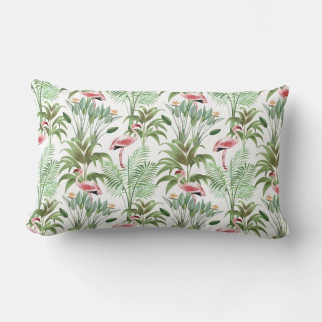 Coussin Rectangle Flamants roses roses tropicaux (Recto)