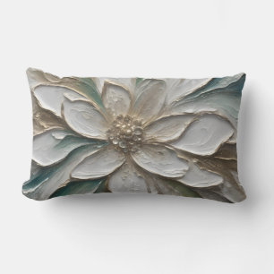 Coussin Rectangle Fleur abstraite bleue verte or et blanche