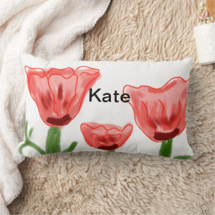 Coussin Rectangle fleur aquarelle rouge aquarelle ajouter nom texte
