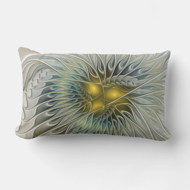 Coussin Rectangle Fleur argentée dorée Fantaisie art fractal abstrai (Recto)
